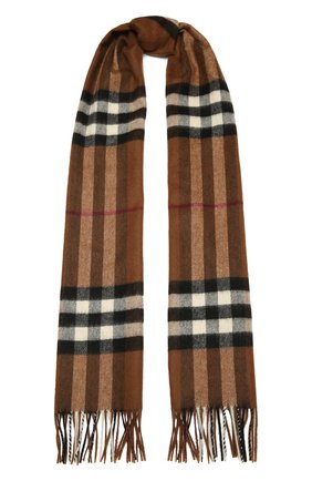 Женский кашемировый шарф BURBERRY коричневого цвета, арт. 8037147 | Фото 1 (Материал: Шерсть, Кашемир, Текстиль; Принт: С принтом)