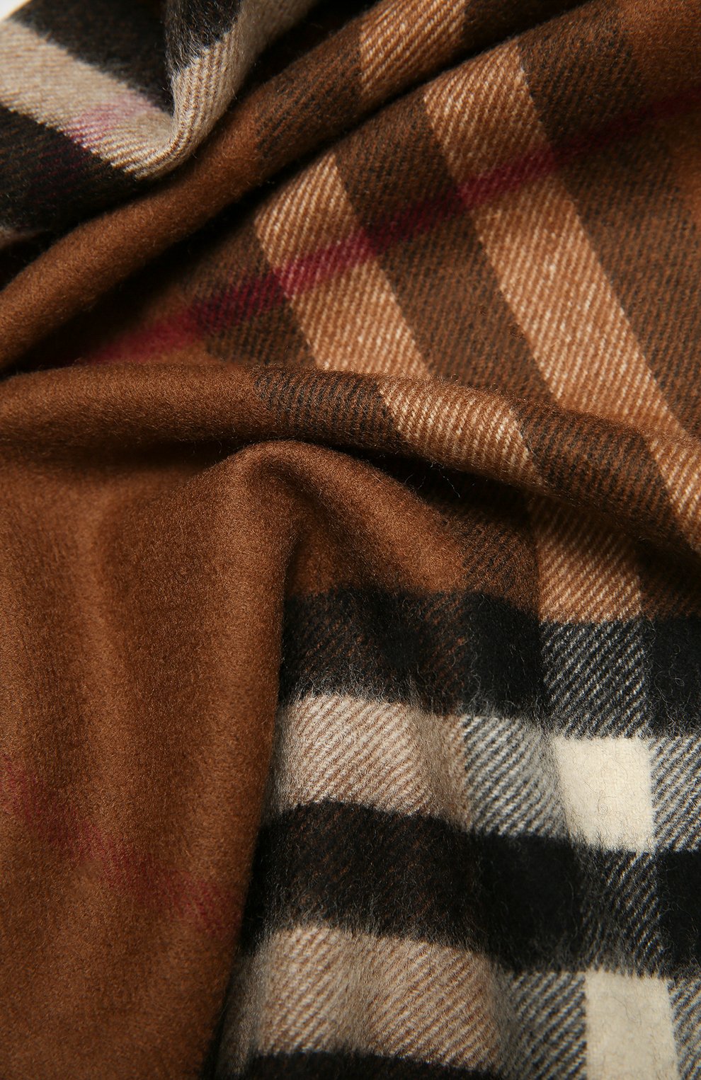 Женский кашемировый шарф BURBERRY коричневого цвета, арт. 8037147 | Фото 2 (Материал: Текстиль, Кашемир, Шерсть; Принт: С принтом)