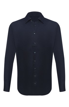 Мужская льняная рубашка GIORGIO ARMANI темно-синего цвета по цене 27150 руб., арт. 8WGCCZMC/TZ256 | Фото 1 Мужская льняная рубашка GIORGIO ARMANI темно-синего цвета, арт. 8WGCCZMC/TZ256 | Фото 1 (Манжеты: На пуговицах; Рукава: Длинные; Случай: Повседневный; Длина (для топов): Стандартные; Мужское Кросс-КТ: Рубашка-одежда; Стили: Кэжуэл; Принт: Однотонные; Материал внешний: Лен; Рубашки М: Regular Fit; Воротник: Кент)
