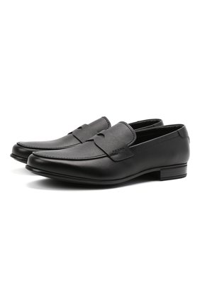 Мужские кожаные пенни-лоферы PRADA черного цвета, арт. 2DC213-053-F0002-G000 | Фото 1 (Мужское Кросс-КТ: Лоферы-обувь; Стили: Классический; Материал внешний: Кожа)