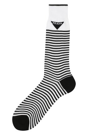 Детские хлопковые носки PRADA черно-белого цвета, арт. UCL732-793-F0964-202 | Фото 1 (Кросс-КТ: бельё)