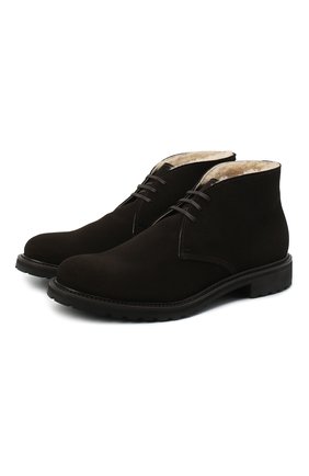 Мужские замшевые ботинки PRADA коричневого цвета, арт. 2TF031-3D8E-F0003-A000 | Фото 1 (Мужское Кросс-КТ: Ботинки-обувь, зимние ботинки, Дезерты-обувь; Подошва: Плоская; Материал утеплителя: Натуральный мех; Материал внешний: Замша, Кожа)
