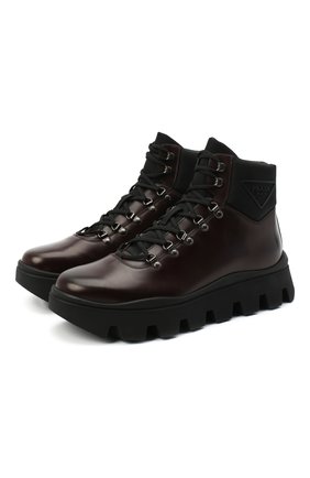 Мужские кожаные ботинки PRADA коричневого цвета, арт. 2TE170-3LDP-F0882-G000 | Фото 1 (Мужское Кросс-КТ: Ботинки-обувь, Хайкеры-обувь; Подошва: Массивная; Материал внешний: Кожа; Материал утеплителя: Без утеплителя)
