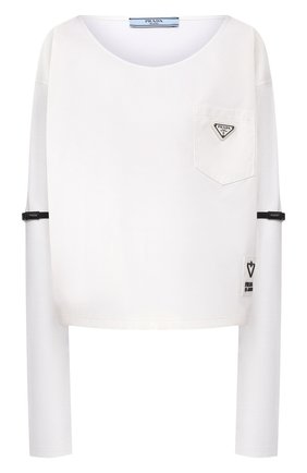 Женский хлопковый лонгслив PRADA белого цвета по цене 75000 руб., арт. 134619-1XBH-F0009-202 | Фото 1 Женский хлопковый лонгслив PRADA белого цвета, арт. 134619-1XBH-F0009-202 | Фото 1