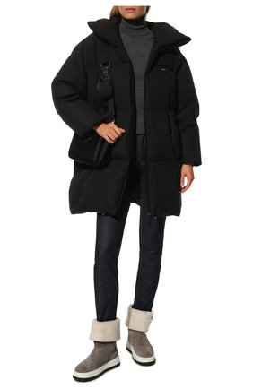 Женские замшевые сапоги PRADA серого цвета по цене 110000 руб., арт. 1T502M-JFT-F00M4-ZF45 | Фото 2 Женские замшевые сапоги PRADA серого цвета, арт. 1T502M-JFT-F00M4-ZF45 | Фото 2 (Высота голенища: Средние; Каблук высота: Без каблука; Каблук тип: Устойчивый; Материал внешний: Шерсть, Замша; Подошва: Платформа)
