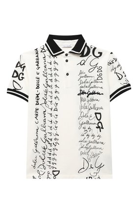 Детское хлопковое поло DOLCE & GABBANA черно-белого цвета по цене 19950 руб., арт. L4JT8V/G7XBA/8-14 | Фото 1 Детское хлопковое поло DOLCE & GABBANA черно-белого цвета, арт. L4JT8V/G7XBA/8-14 | Фото 1