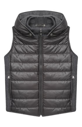 Детский двусторонний жилет с капюшоном GIORGETTI CASHMERE темно-серого цвета по цене 29950 руб., арт. MB1370/8A-14A | Фото 1 Детский двусторонний жилет с капюшоном GIORGETTI CASHMERE темно-серого цвета, арт. MB1370/8A-14A | Фото 1