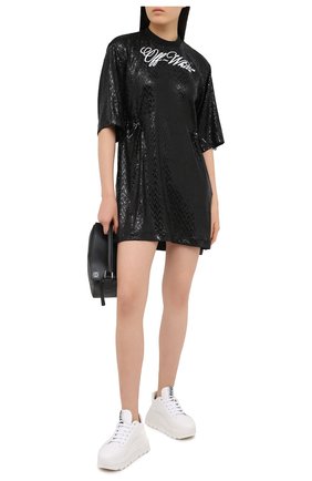 Женское платье с пайетками OFF-WHITE черного цвета по цене 73300 руб., арт. 0WDB222R21FAB001 | Фото 2 Женское платье с пайетками OFF-WHITE черного цвета, арт. 0WDB222R21FAB001 | Фото 2