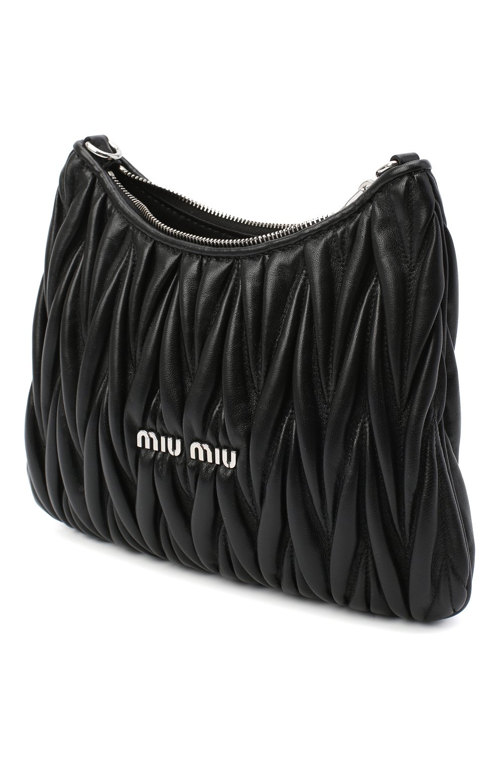 Женская сумка MIU MIU черного цвета, арт. 5BH189-2CE3-F0002-OOO | Фото 4 (Сумки-технические: Сумки через плечо; Материал: Натуральная кожа; Ремень/цепочка: На ремешке; Размер: small)