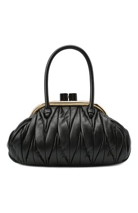 Женская сумка MIU MIU черного цвета, арт. 5BK010-N88-F0002-OOO | Фото 1 (Материал: Натуральная кожа; Ремень/цепочка: На ремешке; Сумки-технические: Сумки top-handle, Сумки через плечо; Размер: medium)