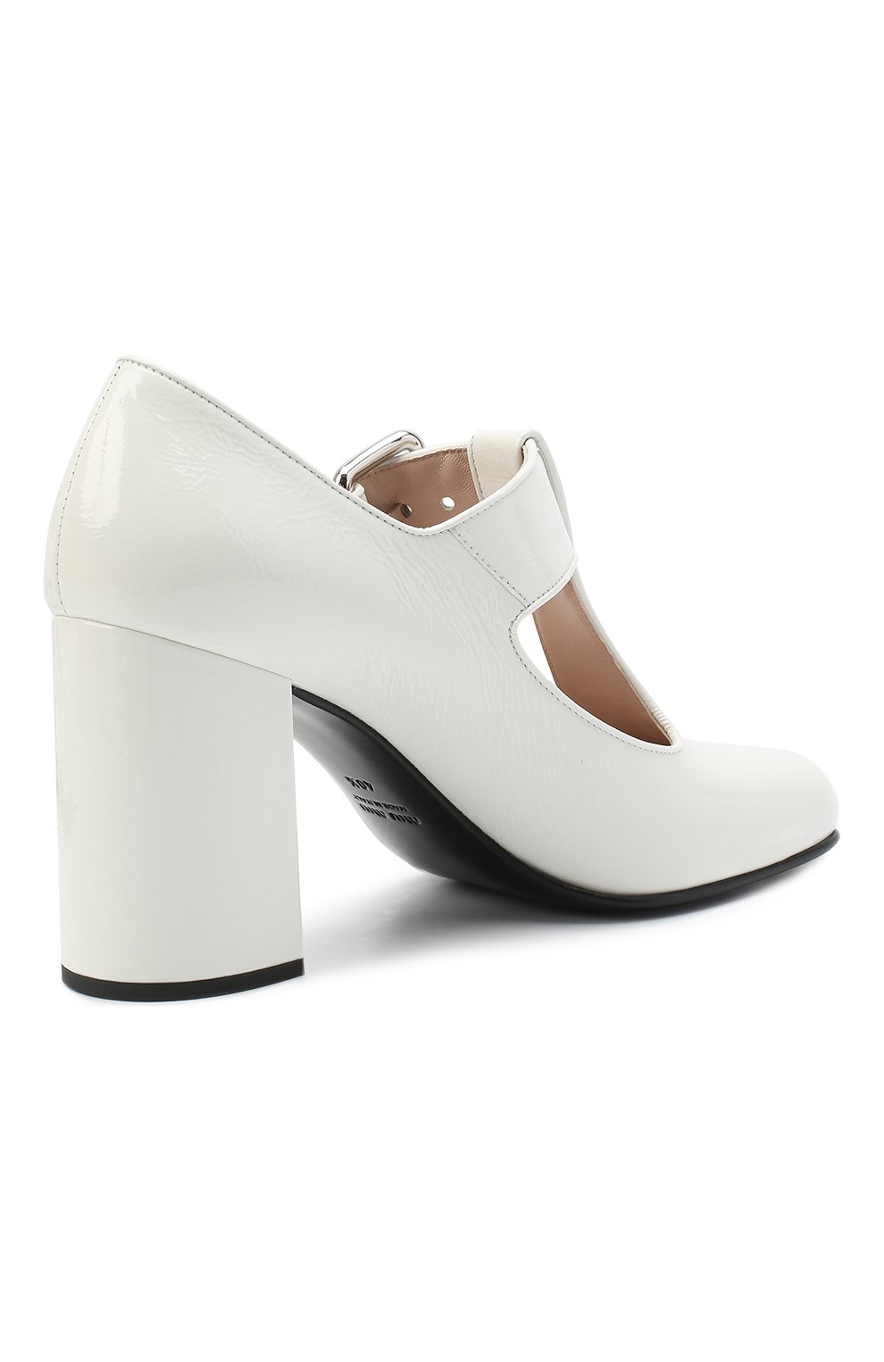 Женские кожаные туфли MIU MIU белого цвета, арт. 5I242D-3AQF-F0009-A085 | Фото 4 (Каблук высота: Высокий; Материал внешний: Кожа; Каблук тип: Устойчивый; Подошва: Плоская)