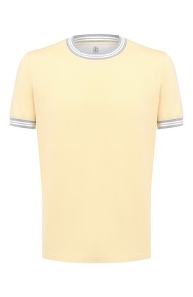 Мужская хлопковая футболка BRUNELLO CUCINELLI желтого цвета, арт. M0T611620 | Фото 1 (Рукава: Короткие; Длина (для топов): Стандартные; Материал внешний: Хлопок; Стили: Кэжуэл; Принт: Без принта)