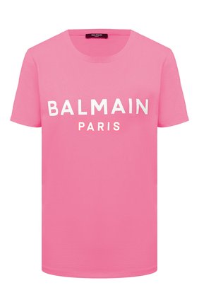 Женская хлопковая футболка BALMAIN розового цвета, арт. VF11350/B019 | Фото 1 (Длина (для топов): Стандартные; Материал внешний: Хлопок; Принт: С принтом; Рукава: Короткие; Женское Кросс-КТ: Футболка-одежда; Стили: Гламурный)