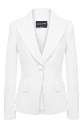 Женский жакет из вискозы и шелка GIORGIO ARMANI белого цвета по цене 199500 руб., арт. 1SHGG0KP/T008A | Фото 1 Женский жакет из вискозы и шелка GIORGIO ARMANI белого цвета, арт. 1SHGG0KP/T008A | Фото 1