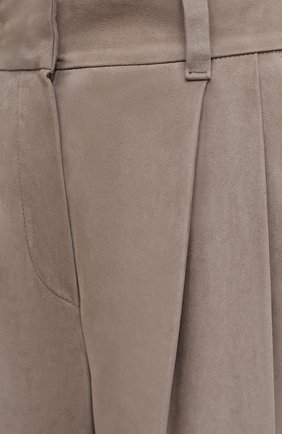 Женские замшевые брюки BRUNELLO CUCINELLI темно-бежевого цвета, арт. M0PCLP7614 | Фото 5 (Материал внешний: Замша, Натуральная кожа; Женское Кросс-КТ: Брюки-одежда, Кожаные брюки; Силуэт Ж (брюки и джинсы): Прямые; Региональные ограничения белый список (Axapta Mercury): RU; Материал подклада: Синтетический материал; Длина (брюки, джинсы): Укороченные; Стили: Кэжуэл)