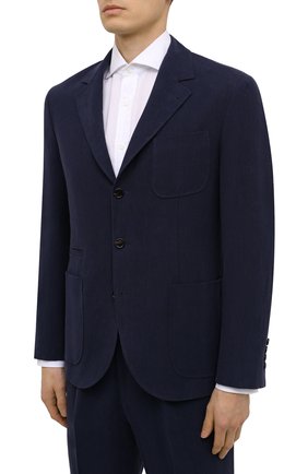 Мужской льняной костюм BRUNELLO CUCINELLI темно-синего цвета по цене 327000 руб., арт. MW431EDNT | Фото 2 Мужской льняной костюм BRUNELLO CUCINELLI темно-синего цвета, арт. MW431EDNT | Фото 2 (Материал внешний: Лен; Рукава: Длинные; Стили: Классический; Материал подклада: Купро; Костюмы М: Однобортный)