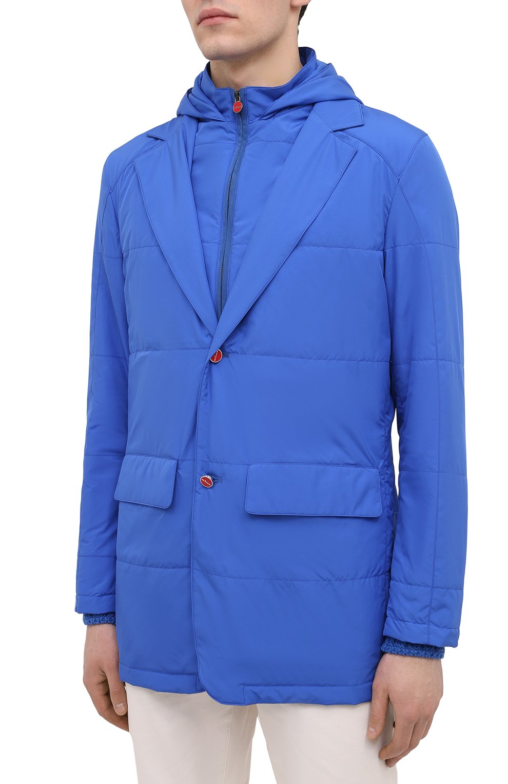 Мужская куртка KITON синего цвета, арт. UW0859MV07T61 | Фото 3 (Кросс-КТ: Куртка, Ветровка; Рукава: Длинные; Длина (верхняя одежда): До середины бедра; Материал внешний: Синтетический материал; Региональные ограничения белый список (Axapta Mercury): RU; Материал подклада: Синтетический материал; Стили: Кэжуэл)
