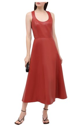 Женское кожаное платье OSCAR DE LA RENTA светло-коричневого цвета по цене 379500 руб., арт. 20PN233LEA | Фото 2 Женское кожаное платье OSCAR DE LA RENTA светло-коричневого цвета, арт. 20PN233LEA | Фото 2
