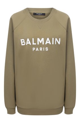 Женский хлопковый свитшот BALMAIN хаки цвета по цене 49950 руб., арт. VF13691/B014 | Фото 1 Женский хлопковый свитшот BALMAIN хаки цвета, арт. VF13691/B014 | Фото 1