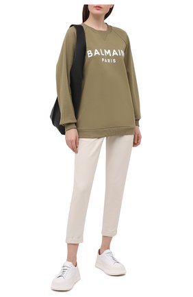 Женский хлопковый свитшот BALMAIN хаки цвета по цене 49950 руб., арт. VF13691/B014 | Фото 2 Женский хлопковый свитшот BALMAIN хаки цвета, арт. VF13691/B014 | Фото 2