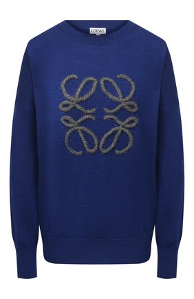 Женский шерстяной пуловер LOEWE синего цвета по цене 69300 руб., арт. S359333XAZ | Фото 1 Женский шерстяной пуловер LOEWE синего цвета, арт. S359333XAZ | Фото 1