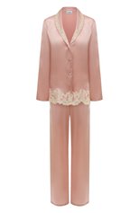 Женская шелковая пижама LA PERLA розового цвета, арт. 0051240 | Фото 1 (Длина (брюки, джинсы): Удлиненные; Рукава: Длинные; Длина (для топов): Удлиненные; Материал внешний: Шелк; Длина Ж (юбки, платья, шорты): Мини)