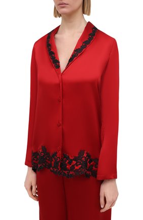 Женская шелковая пижама LA PERLA красного цвета, арт. 0051240 | Фото 2 (Длина (брюки, джинсы): Удлиненные; Материал внешний: Шелк; Рукава: Длинные; Длина Ж (юбки, платья, шорты): Мини; Длина (для топов): Удлиненные)