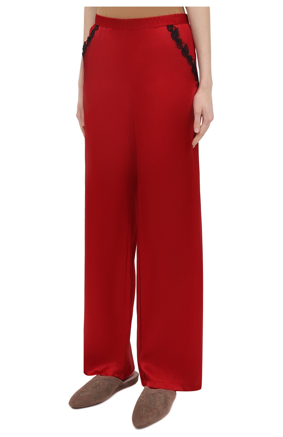 Женская шелковая пижама LA PERLA красного цвета, арт. 0051240 | Фото 4 (Длина (брюки, джинсы): Удлиненные; Материал внешний: Шелк; Рукава: Длинные; Длина Ж (юбки, платья, шорты): Мини; Длина (для топов): Удлиненные)