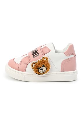 Детские кожаные кеды MOSCHINO белого цвета по цене 17800 руб., арт. 67390/BALTIM0RA/KIPS/18-26 | Фото 2 Детские кожаные кеды MOSCHINO белого цвета, арт. 67390/BALTIM0RA/KIPS/18-26 | Фото 2 (Материал внутренний: Натуральная кожа; Кросс-КТ: велькро; Материал внешний: Кожа)