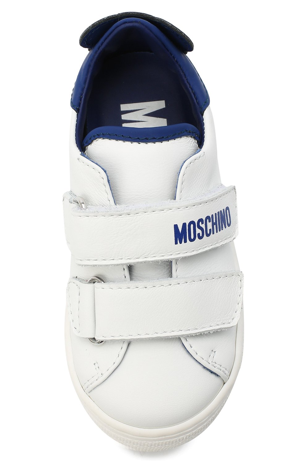Мужского кожаные кеды MOSCHINO белого цвета по цене 26700 руб., арт. 67492/KIPS/GUM/18-27 | Фото 4 Мужского кожаные кеды MOSCHINO белого цвета, арт. 67492/KIPS/GUM/18-27 | Фото 4 (Мальчики Кросс-КТ: Обувь-низкие; Региональные ограничения белый список (Axapta Mercury): RU; Кросс-КТ: велькро)