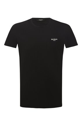 Мужская хлопковая футболка  BALMAIN черного цвета, арт. VH1EF000/B069 | Фото 1 (Материал внешний: Хлопок; Рукава: Короткие; Стили: Кэжуэл; Длина (для топов): Стандартные; Принт: С принтом)