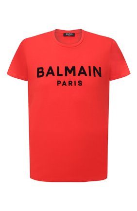 Мужская хлопковая футболка  BALMAIN красного цвета, арт. VH1EF000/B043 | Фото 1 (Стили: Кэжуэл; Материал внешний: Хлопок; Принт: С принтом; Длина (для топов): Стандартные; Рукава: Короткие)