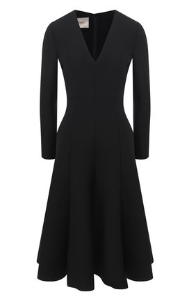 Женское платье из шерсти и шелка VALENTINO черного цвета по цене 278500 руб., арт. VB3VAUJ51CF | Фото 1 Женское платье из шерсти и шелка VALENTINO черного цвета, арт. VB3VAUJ51CF | Фото 1 (Стили: Романтичный; Материал внешний: Шелк, Шерсть; Длина Ж (юбки, платья, шорты): Миди; Рукава: Длинные; Женское Кросс-КТ: Платье-одежда, платье-футляр; Материал подклада: Вискоза; Случай: Формальный)