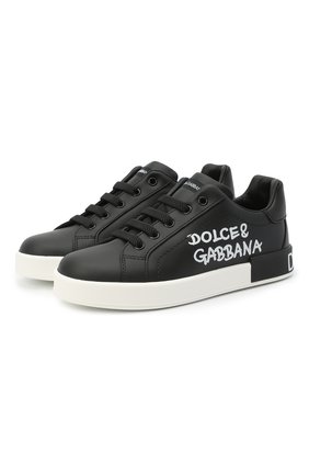Детские кожаные кеды DOLCE & GABBANA черного цвета по цене 25700 руб., арт. D10806/AB271/29-36 | Фото 1 Детские кожаные кеды DOLCE & GABBANA черного цвета, арт. D10806/AB271/29-36 | Фото 1