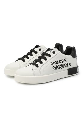 Детские кожаные кеды DOLCE & GABBANA белого цвета по цене 25700 руб., арт. D10806/AB271/29-36 | Фото 1 Детские кожаные кеды DOLCE & GABBANA белого цвета, арт. D10806/AB271/29-36 | Фото 1