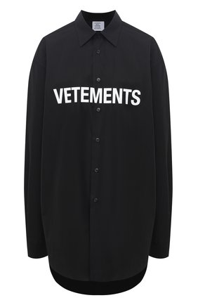 Женская хлопковая рубашка VETEMENTS черного цвета по цене 63350 руб., арт. UE51SH300B 1004/W | Фото 1 Женская хлопковая рубашка VETEMENTS черного цвета, арт. UE51SH300B 1004/W | Фото 1