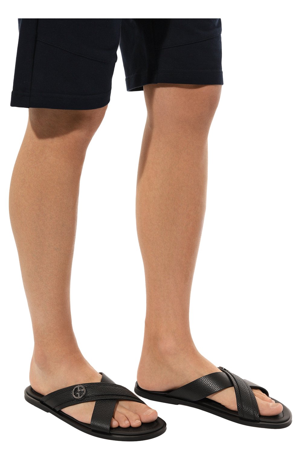 Мужские кожаные шлепанцы GIORGIO ARMANI черного цвета, арт. X2P045/XM838 | Фото 3 (Материал внутренний: Натуральная кожа)
