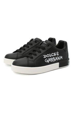 Детские кожаные кеды DOLCE & GABBANA черного цвета по цене 22900 руб., арт. D10806/AB271/24-28 | Фото 1 Детские кожаные кеды DOLCE & GABBANA черного цвета, арт. D10806/AB271/24-28 | Фото 1