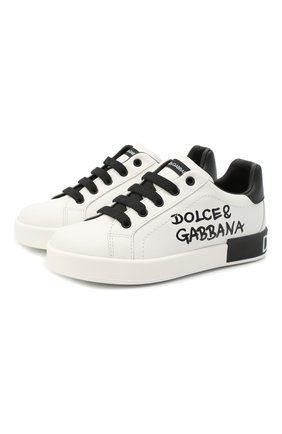 Детские кожаные кеды DOLCE & GABBANA белого цвета по цене 22900 руб., арт. D10806/AB271/24-28 | Фото 1 Детские кожаные кеды DOLCE & GABBANA белого цвета, арт. D10806/AB271/24-28 | Фото 1