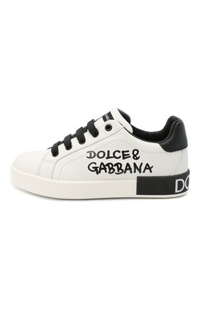 Детские кожаные кеды DOLCE & GABBANA белого цвета по цене 22900 руб., арт. D10806/AB271/24-28 | Фото 2 Детские кожаные кеды DOLCE & GABBANA белого цвета, арт. D10806/AB271/24-28 | Фото 2