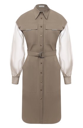 Женское платье из хлопка и шелка BRUNELLO CUCINELLI хаки цвета по цене 239500 руб., арт. MH127AFM31 | Фото 1 Женское платье из хлопка и шелка BRUNELLO CUCINELLI хаки цвета, арт. MH127AFM31 | Фото 1
