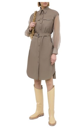 Женское платье из хлопка и шелка BRUNELLO CUCINELLI хаки цвета по цене 239500 руб., арт. MH127AFM31 | Фото 2 Женское платье из хлопка и шелка BRUNELLO CUCINELLI хаки цвета, арт. MH127AFM31 | Фото 2