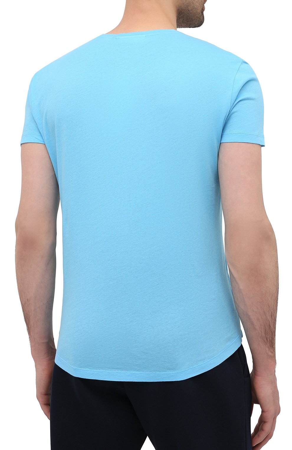 Мужская хлопковая футболка ORLEBAR BROWN голубого цвета, арт. 273286 | Фото 4 (Кросс-КТ: домашняя одежда; Рукава: Короткие; Длина (для топов): Стандартные; Материал внешний: Хлопок; Мужское Кросс-КТ: Футболка-белье)