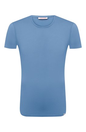 Мужская хлопковая футболка ORLEBAR BROWN голубого цвета, арт. 272637 | Фото 1 (Длина (для топов): Стандартные; Материал внешний: Хлопок; Рукава: Короткие; Кросс-КТ: домашняя одежда; Мужское Кросс-КТ: Футболка-белье)