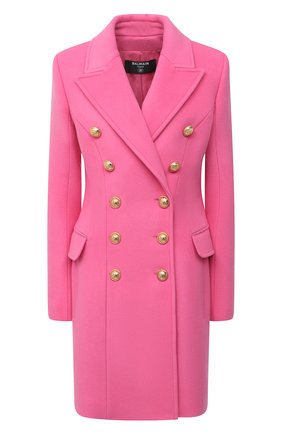 Женское шерстяное пальто BALMAIN розового цвета, арт. VF19572/W006 | Фото 1 (Длина (верхняя одежда): До середины бедра; Рукава: Длинные; 1-2-бортные: Двубортные; Стили: Гламурный; Материал подклада: Вискоза; Материал внешний: Шерсть)