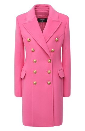 Женское шерстяное пальто BALMAIN розового цвета по цене 259500 руб., арт. VF19572/W006 | Фото 1 Женское шерстяное пальто BALMAIN розового цвета, арт. VF19572/W006 | Фото 1 (Длина (верхняя одежда): До середины бедра; Рукава: Длинные; 1-2-бортные: Двубортные; Стили: Гламурный; Материал подклада: Вискоза; Материал внешний: Шерсть)