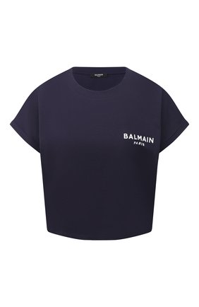 Женская хлопковая футболка BALMAIN темно-синего цвета по цене 20750 руб., арт. VF11370/B013 | Фото 1 Женская хлопковая футболка BALMAIN темно-синего цвета, арт. VF11370/B013 | Фото 1