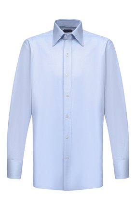 Мужская хлопковая сорочка TOM FORD голубого цвета по цене 58550 руб., арт. QFT192/94C1JE | Фото 1 Мужская хлопковая сорочка TOM FORD голубого цвета, арт. QFT192/94C1JE | Фото 1 (Рубашки М: Regular Fit; Стили: Классический; Длина (для топов): Стандартные; Манжеты: На пуговицах; Рукава: Длинные; Случай: Формальный; Материал внешний: Хлопок; Принт: Однотонные; Воротник: Кент)