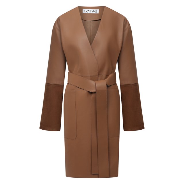 Кожаное пальто Loewe коричневого цвета