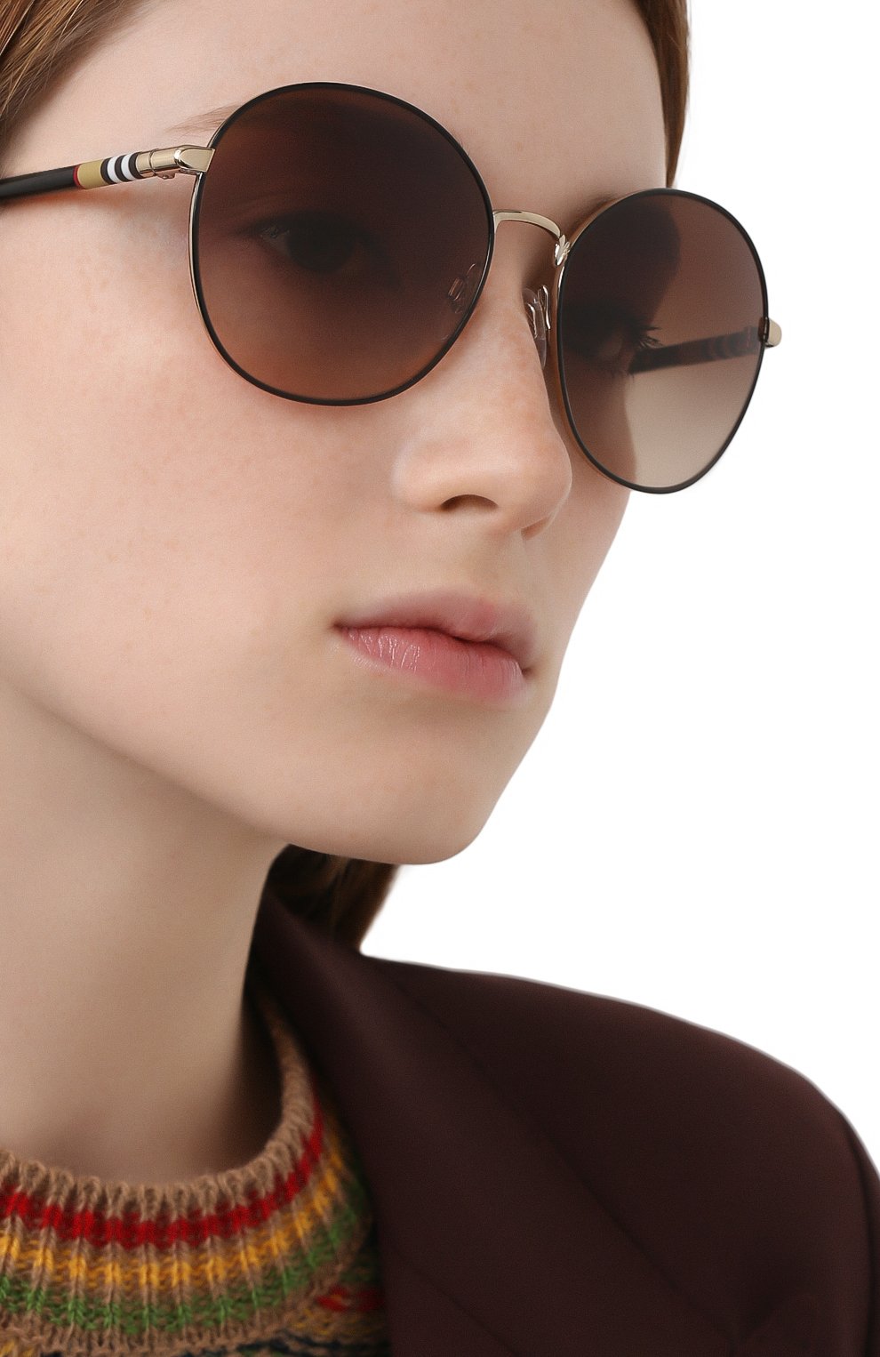 Женские солнцезащитные очки BURBERRY коричневого цвета, арт. 3094-114513 | Фото 2 (Тип очков: С/з; Оптика Гендер: оптика-женское; Очки форма: Круглые)